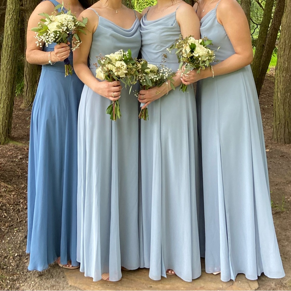 Dusty blue chiffon bridesmaid dress